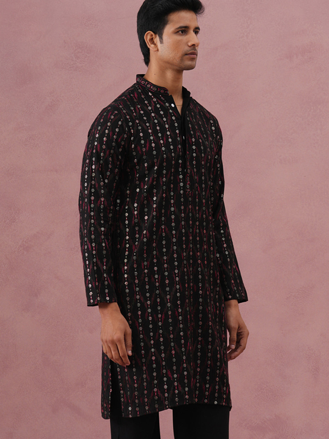 DesiQlo Men Embroidered Kurta Only - Black - 65KO_5372Black_S