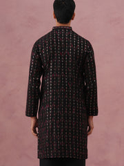 Silk Blend Embroidered Kurta for Men (65KO 5372 Black ) [FF] [B-1-2]
