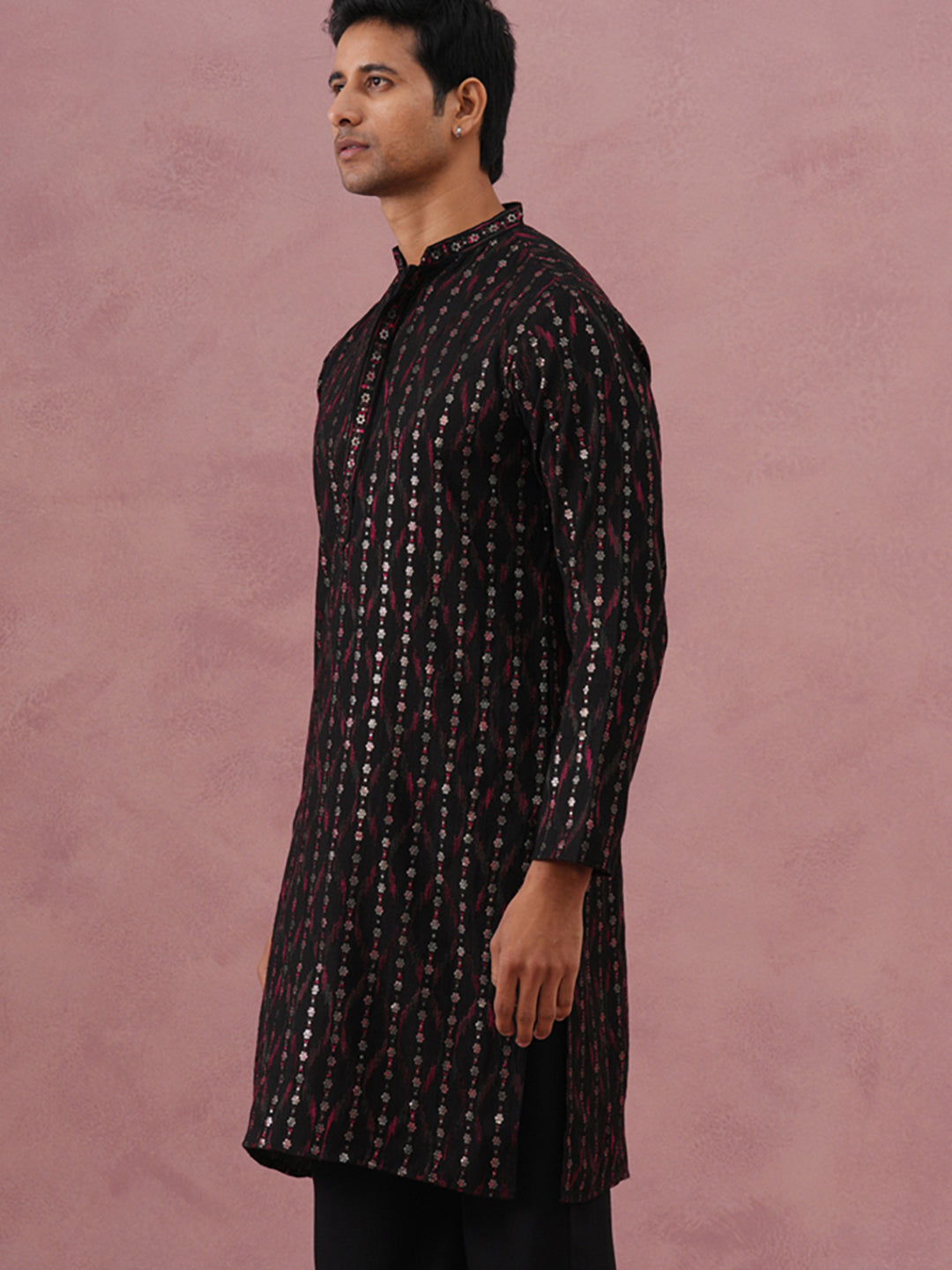 DesiQlo Men Embroidered Kurta Only - Black - 65KO_5372Black_S