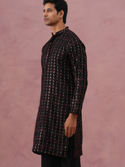 Silk Blend Embroidered Kurta for Men (65KO 5372 Black ) [FF] [B-1-2]