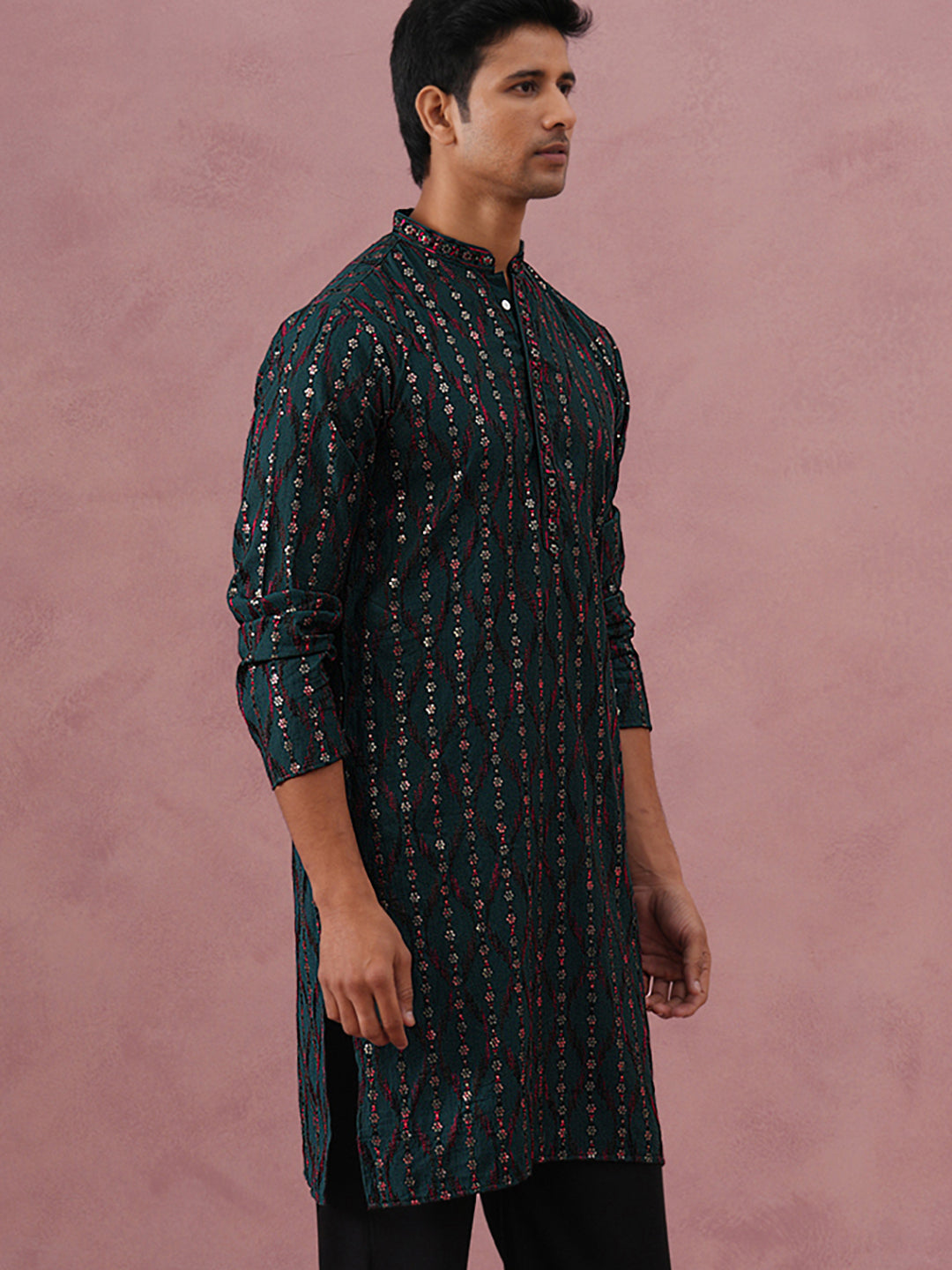 DesiQlo Men Embroidered Kurta Only - Green - 65KO_5372Olive_S