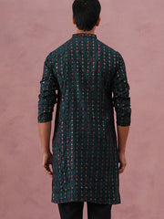 Silk Blend Embroidered Kurta for Men ( 65KO 5372 Olive ) [FF] [B-1-2]