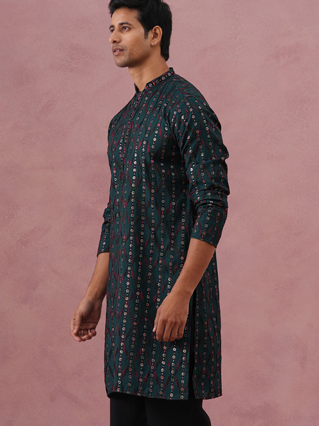 DesiQlo Men Embroidered Kurta Only - Green - 65KO_5372Olive_S