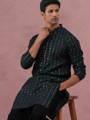 Silk Blend Embroidered Kurta for Men ( 65KO 5372 Olive ) [FF] [B-1-2]