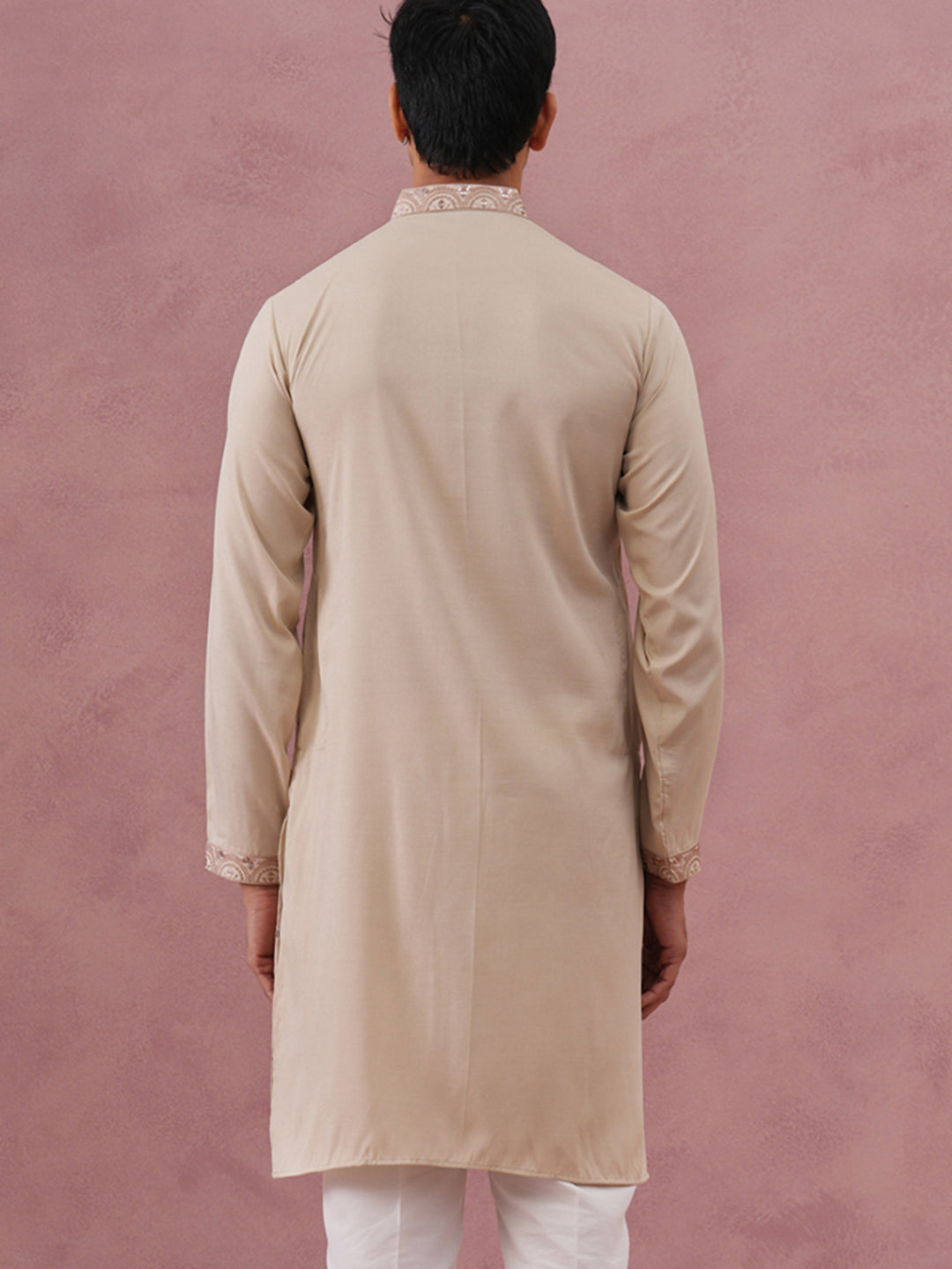 DesiQlo Men Embroidered Kurta Only - Beige - 65KO_5373Cream_S