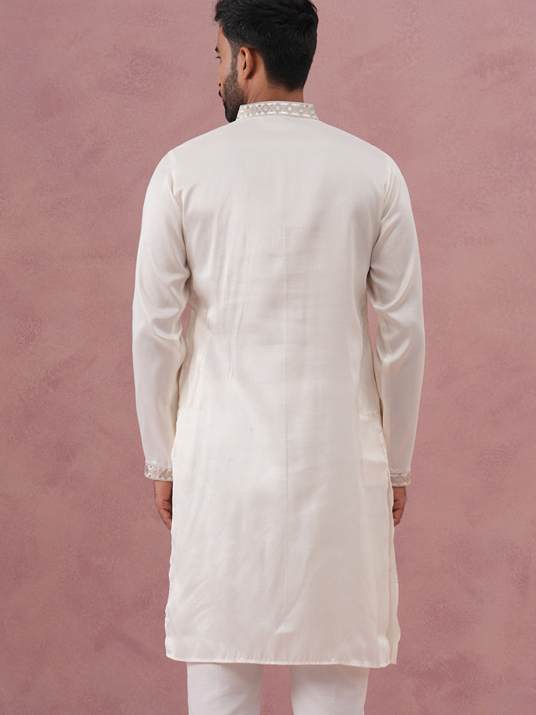 DesiQlo Men Embroidered Kurta Only - White - 65KO_5373Off-White_S