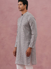 Grey Geometric Print & Sequin Kurta (65KO 5379 Grey ) [FF] [A-1-4]