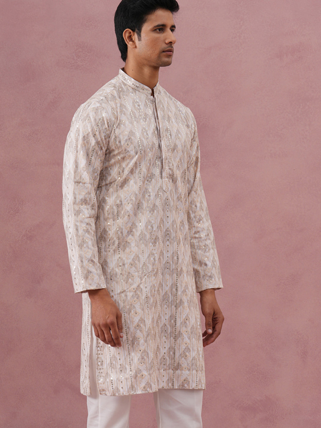 DesiQlo Men Printed Kurta Only - Orange - 65KO_5379Peach_S