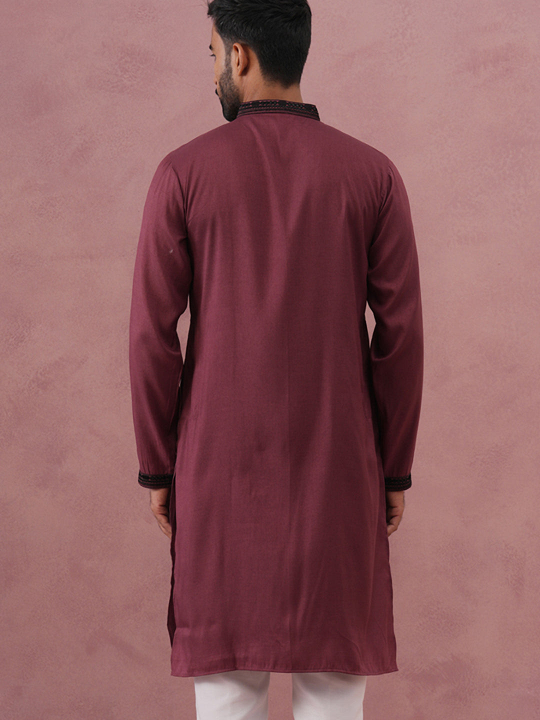 DesiQlo Men Embroidered Kurta Only - Maroon - 65KO_5380Maroon_S