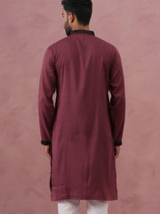 Wine Silk Blend Kurta with Black Geometric Embroidery ( 65KO 5380 Maroon ) [FF] [P-5]