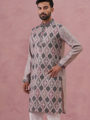 Grey Silk Blend Geometric Embroidered Kurta (65KO 5381 Grey ) [FF] [B-1-2]