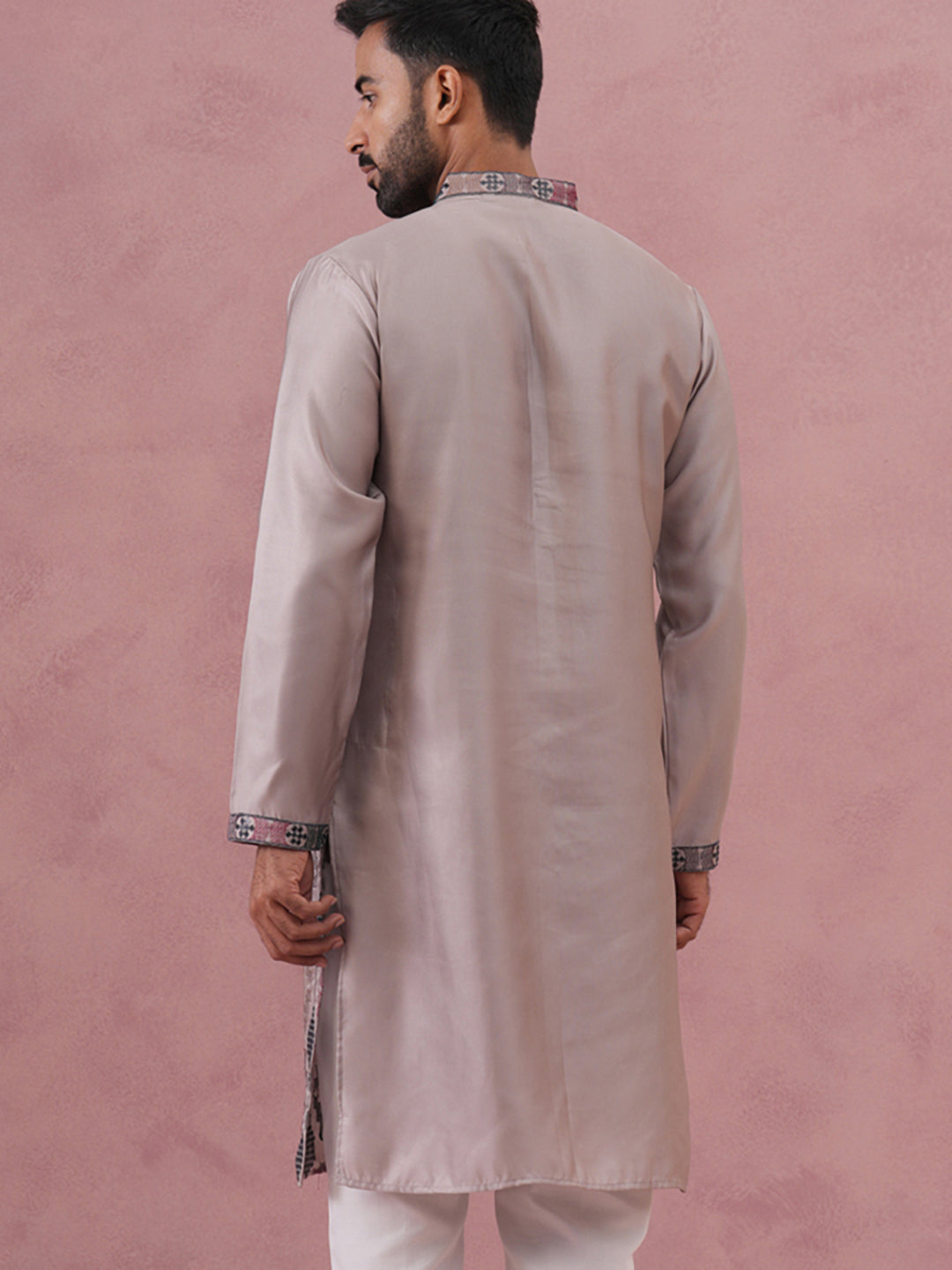 DesiQlo Men Embroidered Kurta Only - Grey - 65KO_5381Grey_S
