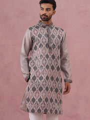 Grey Silk Blend Geometric Embroidered Kurta (65KO 5381 Grey ) [FF] [B-1-2]
