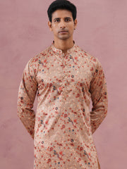 Floral Foil Printed Silk Blend Kurta ( 65KO 5382 Golden ) [FF] [A-1-4]