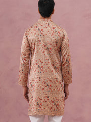 Floral Foil Printed Silk Blend Kurta ( 65KO 5382 Golden ) [FF] [A-1-4]