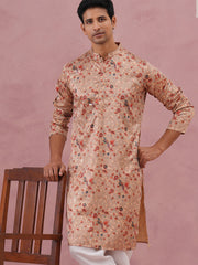 Floral Foil Printed Silk Blend Kurta ( 65KO 5382 Golden ) [FF] [A-1-4]