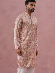 Paisley Foil Printed Silk Blend Kurta ( 65KO 5383 Cream ) [FF] [A-1-4]