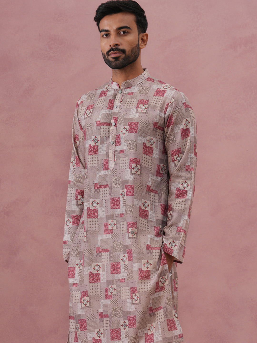 Abstract Printed Cotton Blend Kurta (65KO 5384 Brown ) [FF] [A-1-4]