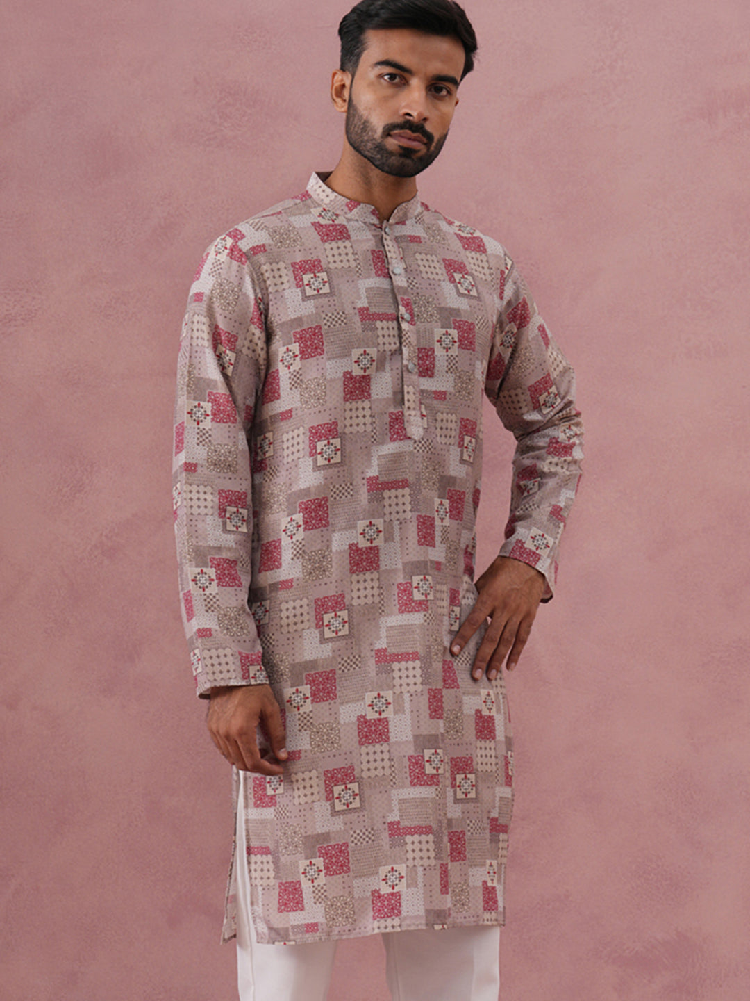 DesiQlo Men Printed Kurta Only - Brown - 65KO_5384Brown_S