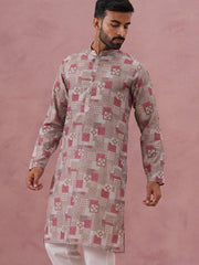 Abstract Printed Cotton Blend Kurta (65KO 5384 Brown ) [FF] [A-1-4]