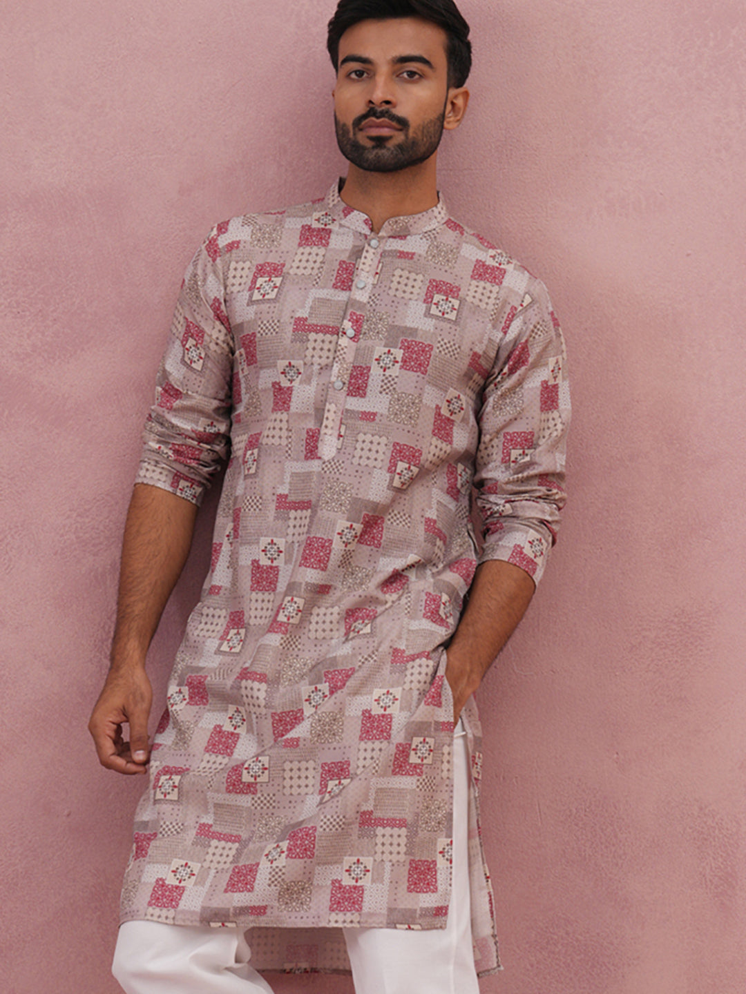 DesiQlo Men Printed Kurta Only - Brown - 65KO_5384Brown_S