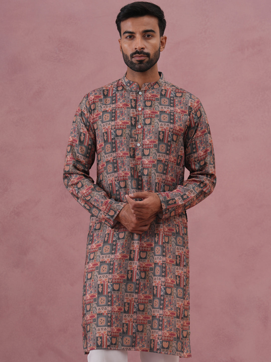 Abstract Printed Cotton Blend Kurta (65KO 5384 Grey ) [FF] [A-1-4]