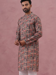Abstract Printed Cotton Blend Kurta (65KO 5384 Grey ) [FF] [A-1-4]