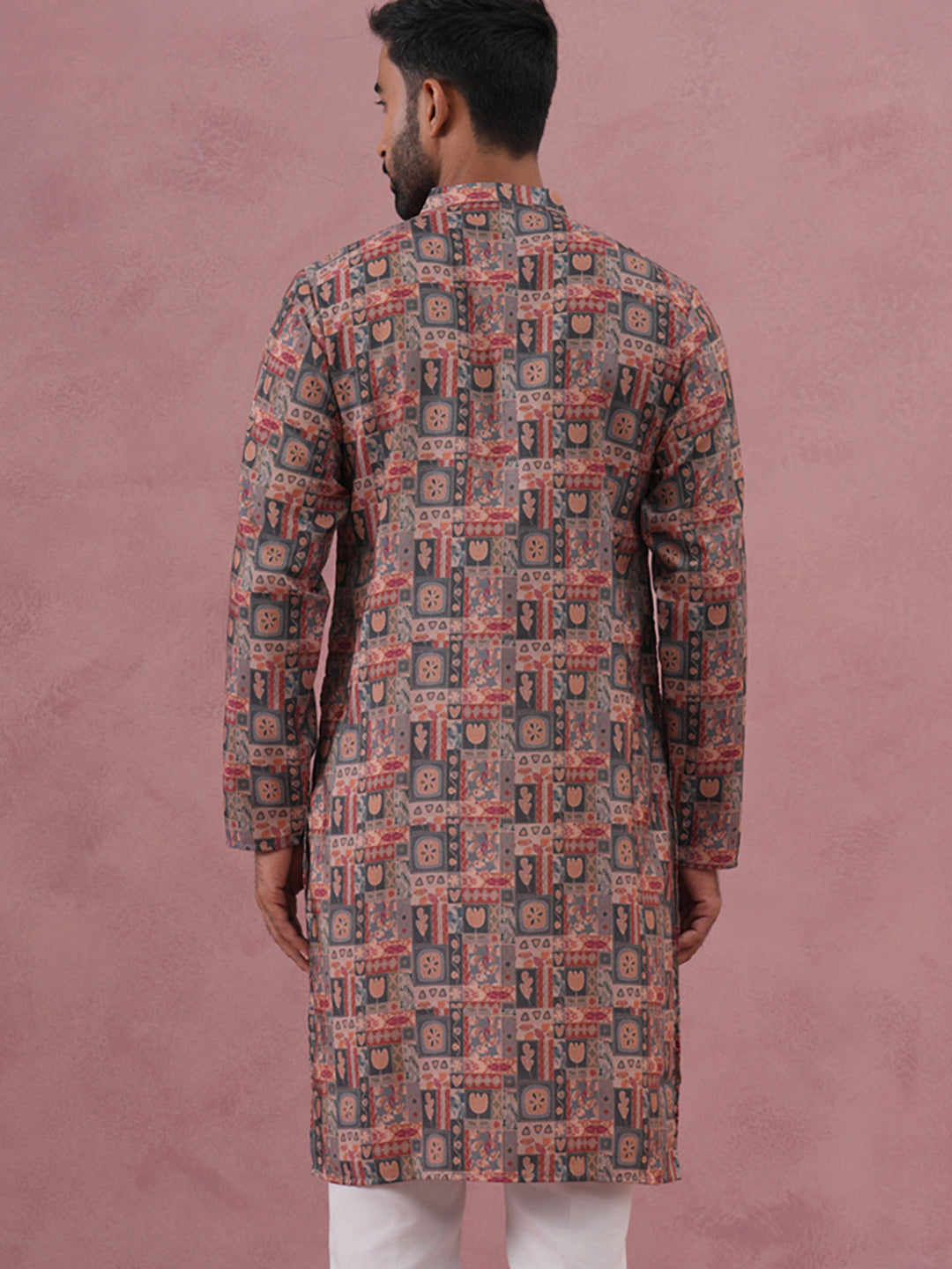 DesiQlo Men Printed Kurta Only - Grey - 65KO_5384Grey_S