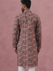 Abstract Printed Cotton Blend Kurta (65KO 5384 Grey ) [FF] [A-1-4]