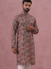 Abstract Printed Cotton Blend Kurta (65KO 5384 Grey ) [FF] [A-1-4]