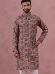 Abstract Printed Cotton Blend Kurta (65KO 5384 Grey ) [FF] [A-1-4]