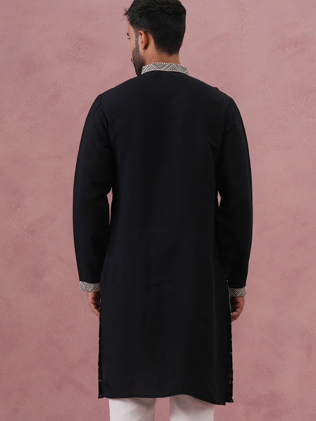 DesiQlo Men Embroidered Kurta Only - Black - 65KO_5385Black_S