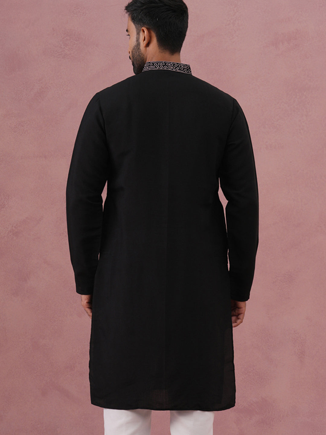 DesiQlo Men Embroidered Kurta Only - Black - 65KO_5386Black_S