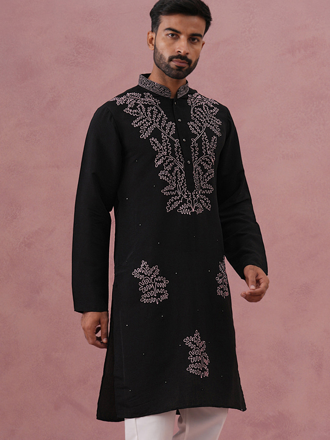 DesiQlo Men Embroidered Kurta Only - Black - 65KO_5386Black_S
