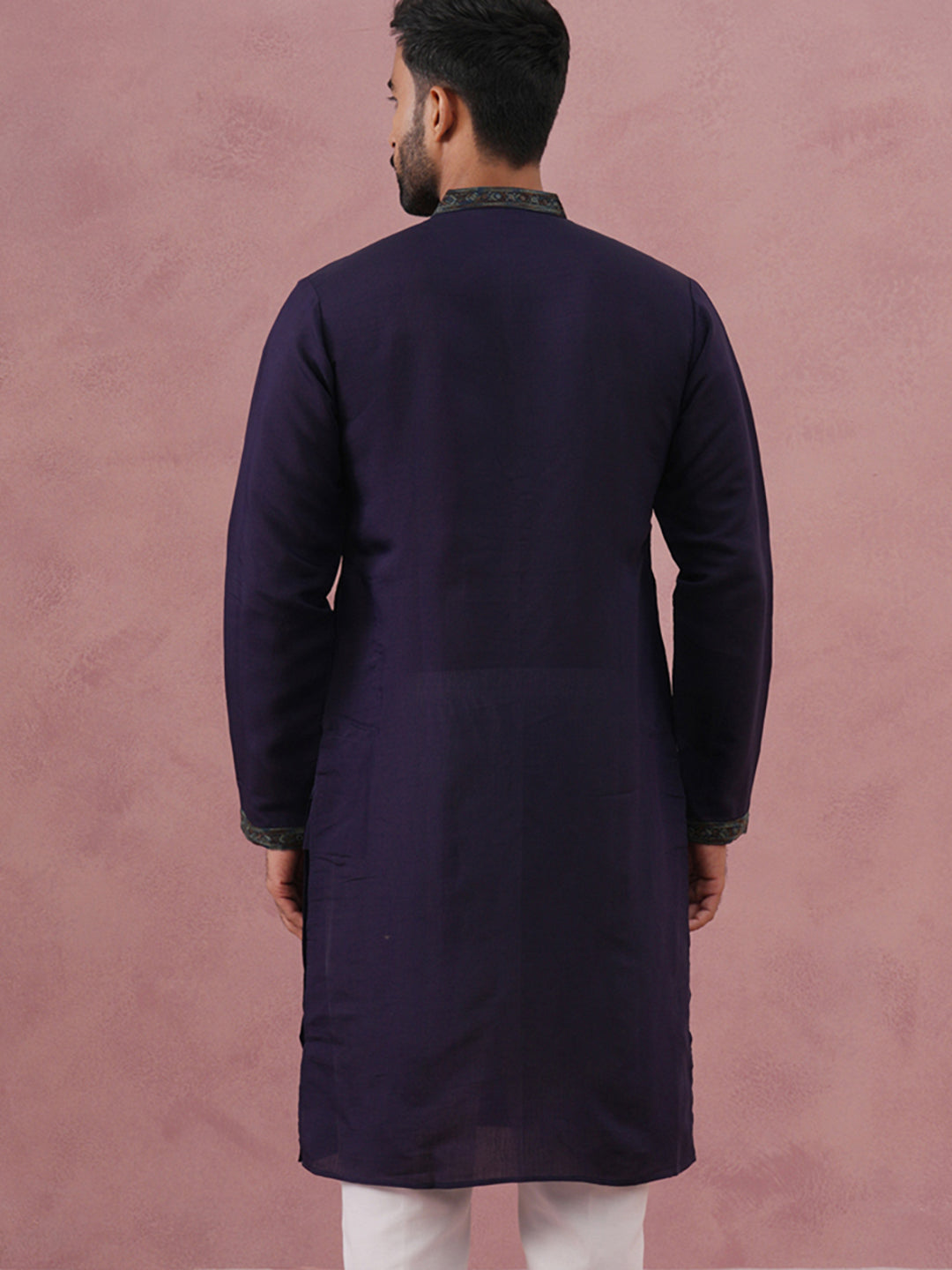 DesiQlo Men Embroidered Kurta Only - Blue - 65KO_5387Navy_S
