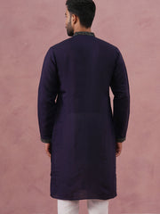 Navy Blue Silk Blend Embroidered Kurta ( 65KO 5387 Navy ) [FF] [J-1]