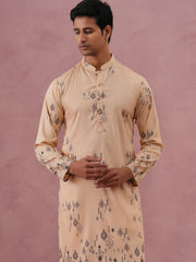 Men's Foil Printed Festive Kurta (65KO 5388 Beige ) [FF] [A-1-4]