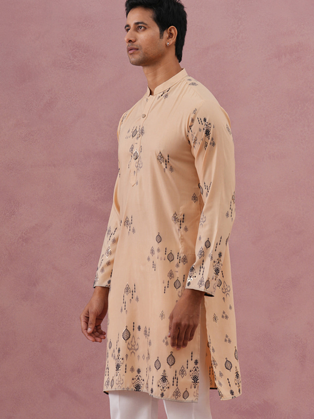 DesiQlo Men Printed Kurta Only - Beige - 65KO_5388Beige_S