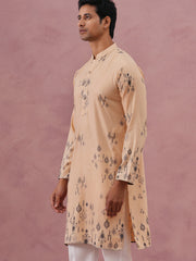 Men's Foil Printed Festive Kurta (65KO 5388 Beige ) [FF] [A-1-4]