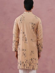 Men's Foil Printed Festive Kurta (65KO 5388 Beige ) [FF] [A-1-4]