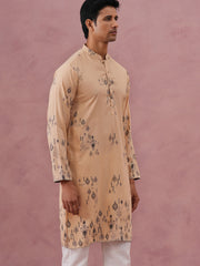 Men's Foil Printed Festive Kurta (65KO 5388 Beige ) [FF] [A-1-4]