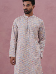 Traditional Cotton Blend Embroidered Kurta (65KO 5389 Multi ) [FF] [A-1-4]