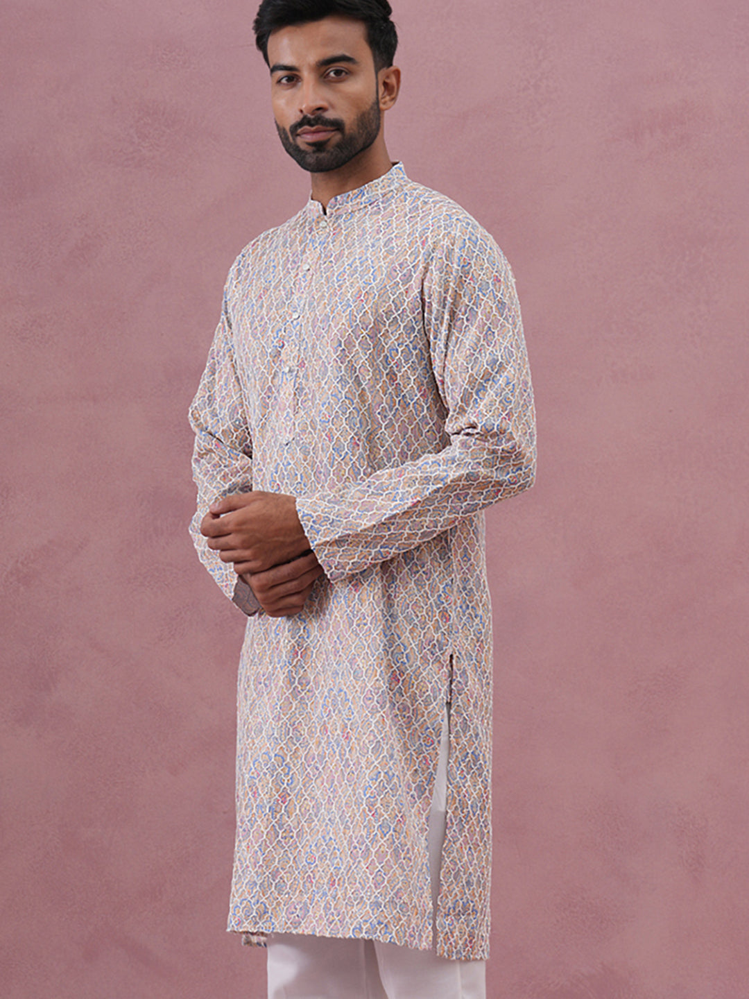 DesiQlo Men Embroidered Kurta Only - Multicolor - 65KO_5389Multi_S