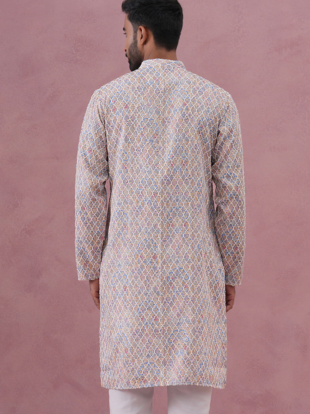 DesiQlo Men Embroidered Kurta Only - Multicolor - 65KO_5389Multi_S