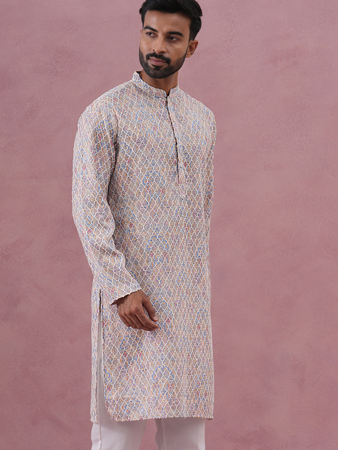 DesiQlo Men Embroidered Kurta Only - Multicolor - 65KO_5389Multi_S
