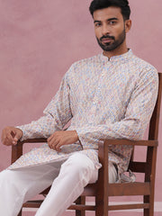 Traditional Cotton Blend Embroidered Kurta (65KO 5389 Multi ) [FF] [A-1-4]