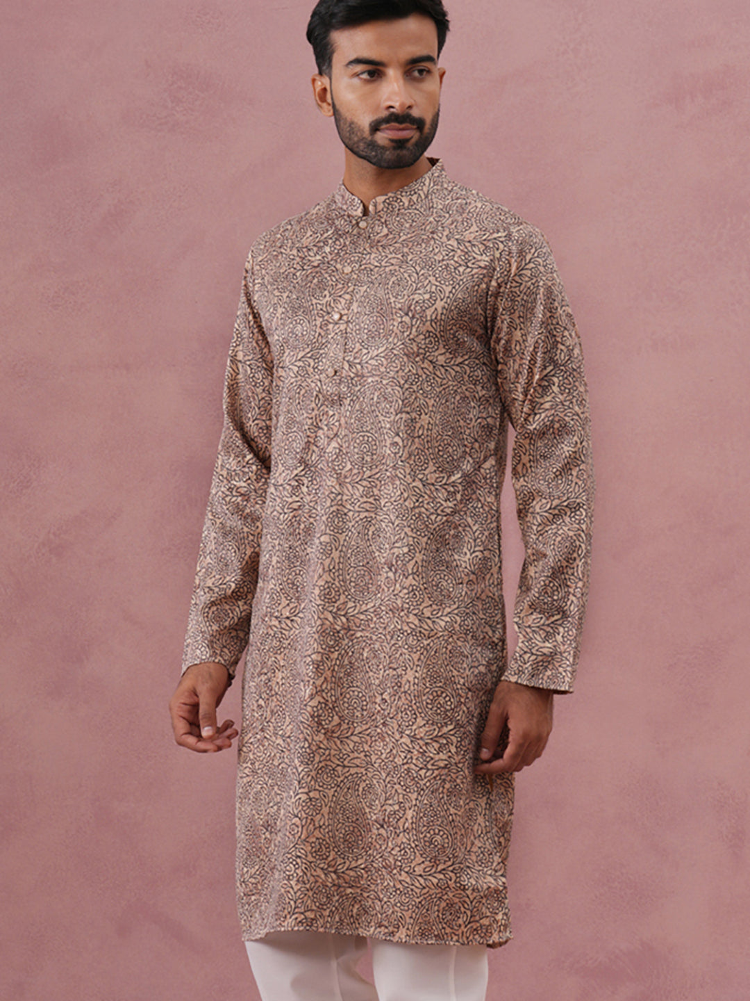 DesiQlo Men Printed Kurta Only - Beige - 65KO_5390Beige_S