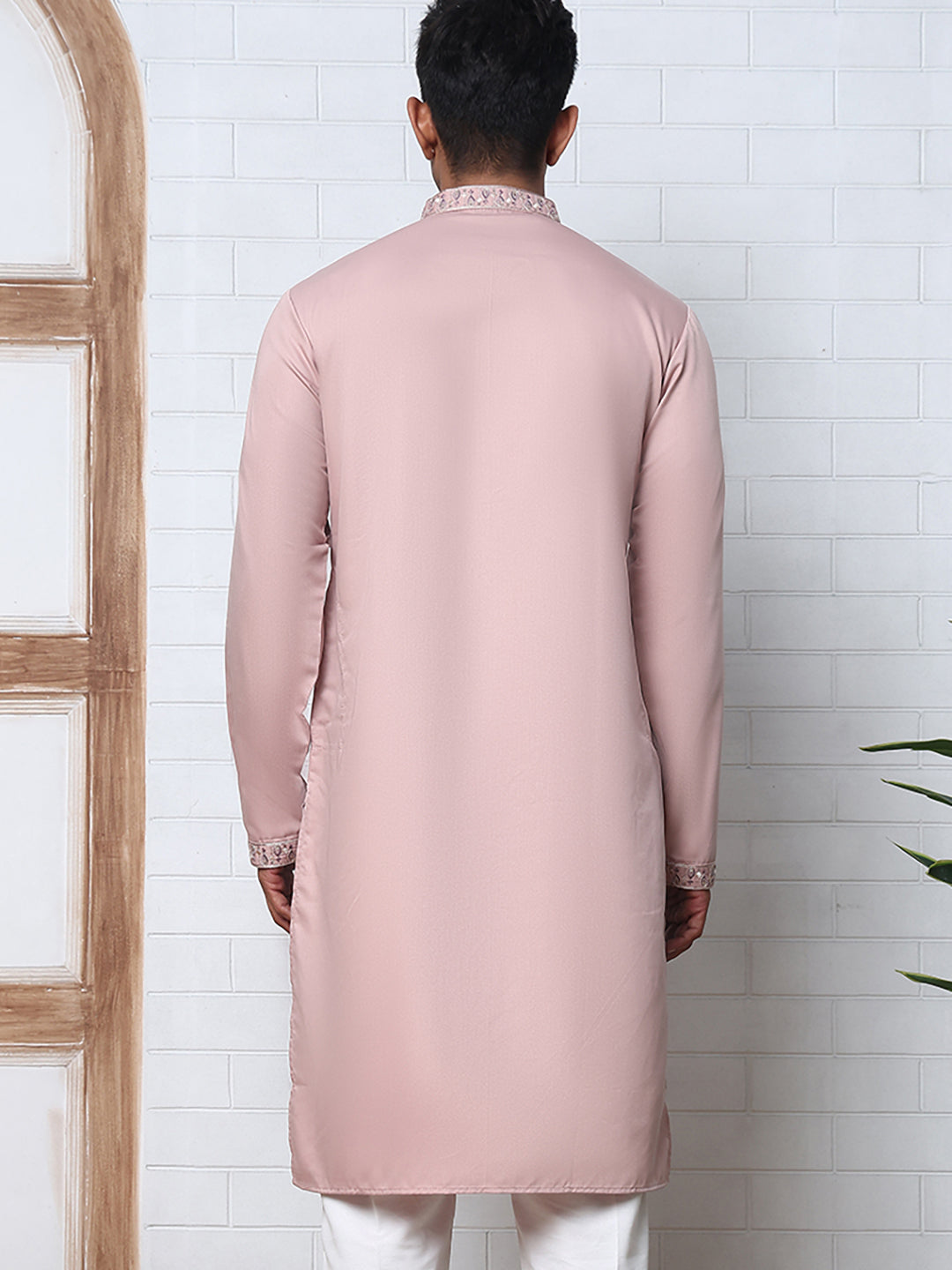 DesiQlo Men Embroidered Kurta Only - Orange - 65KO_5392Peach_S