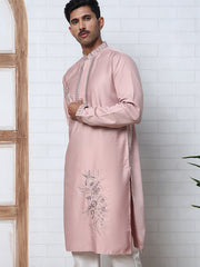 Men’s Silk Blend Embroidered Kurta ( 65KO 5392 Peach )