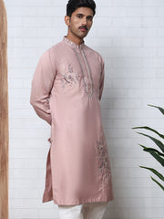 Men’s Silk Blend Embroidered Kurta ( 65KO 5392 Peach )
